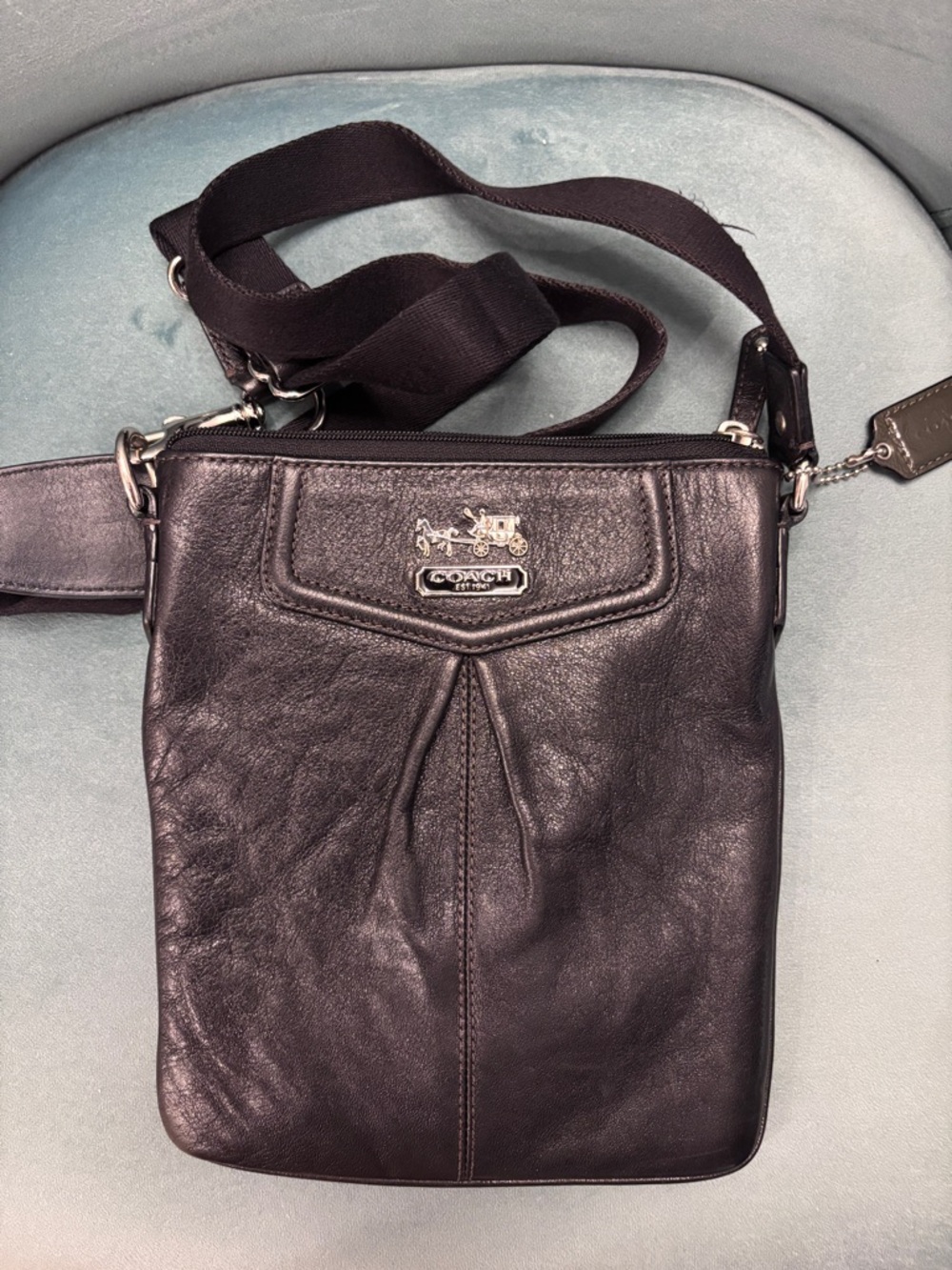 Coach Black Leather Crossbody Bag with Silver Hardware